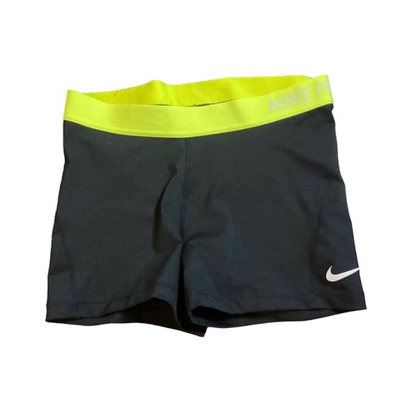 Nike Pro Compression Shorts Women's Size Large L Black Volt Yellow - Picture 2 of 9